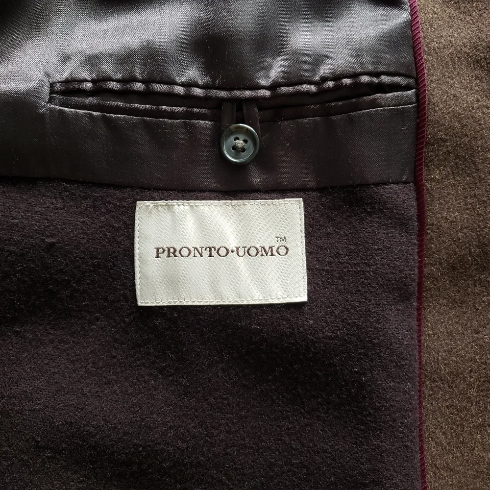 Pronto Uomo Overcoat Mens Size 40 S Brown Wool Button Front Classic Professional
